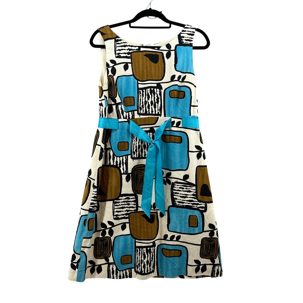 Y2K Jessica Howard Dress Mod Print Sleeveless A-Line‎ Casual Party Blue Brown 12